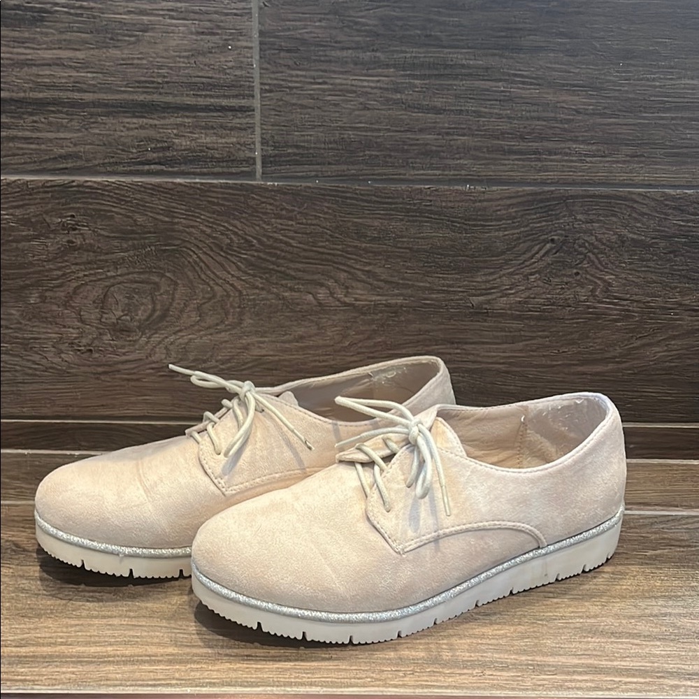 Unique Lace-Up Oxford Shoes in Faux Suede Purchased in Paris